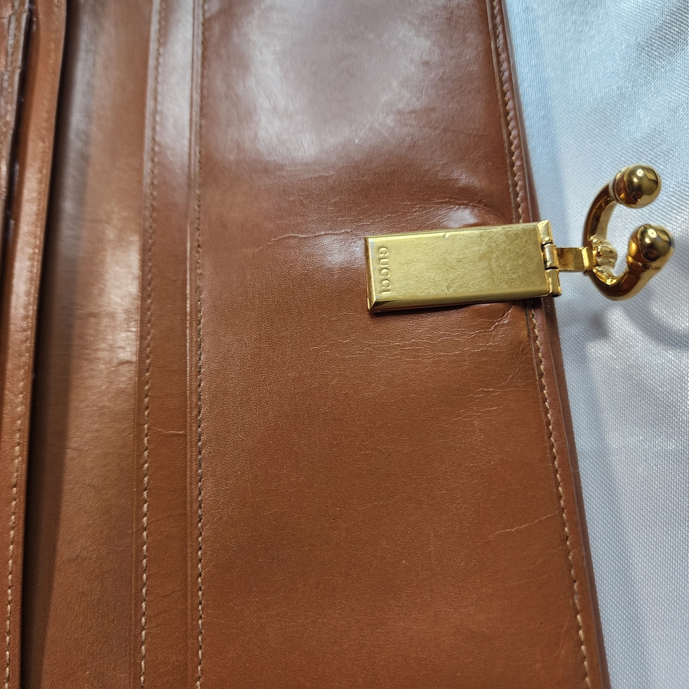 Gucci Vintage Brown Leather Horsebit Clasp Wallet W/ Dustbag & Gold Chain Strap - Picture 12 of 14